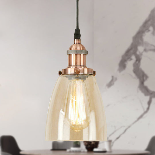Farmhouse 1 Light Brass/Copper Pendant Ceiling With Clear Glass Tapered Shade