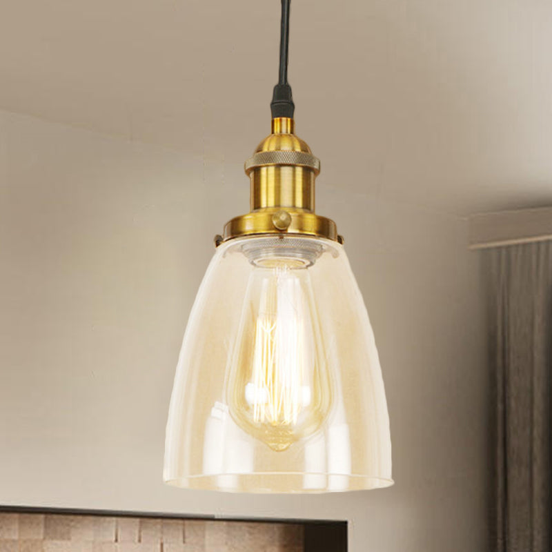 Farmhouse 1 Light Brass/Copper Pendant Ceiling With Clear Glass Tapered Shade