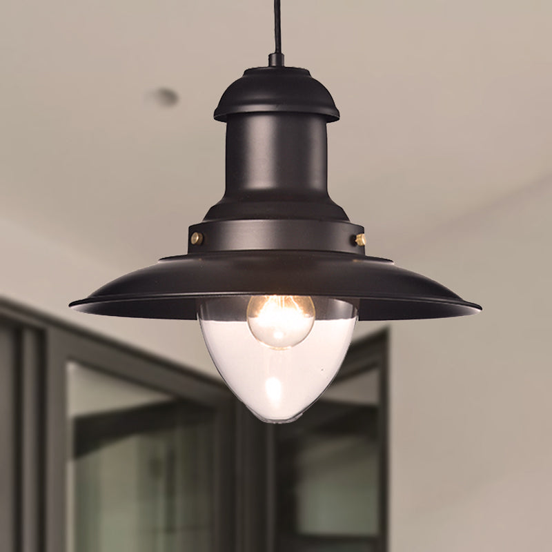 Retro Loft Saucer Ceiling Pendant Light In Black/White For Coffee Shop