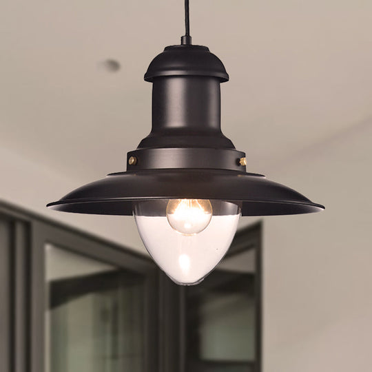 Retro Loft Saucer Ceiling Pendant Light In Black/White For Coffee Shop