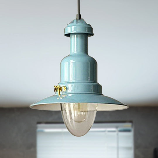Blue And Yellow Metallic Pendant Ceiling Light For An Industrial Stylish Living Room