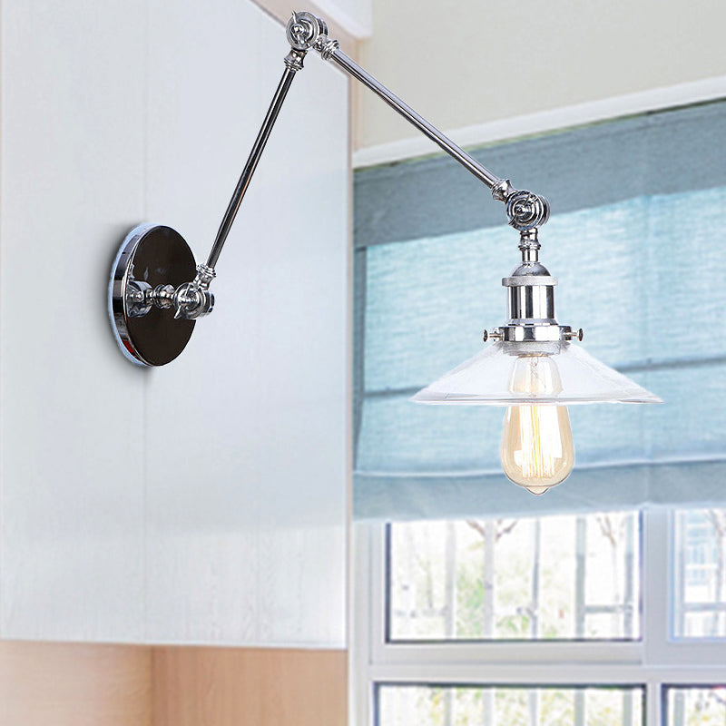 Vintage Style Clear Glass Wall Sconce With 1 Light In Chrome Finish - Perfect For Living Room