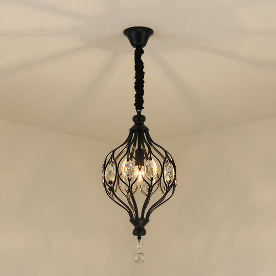 Contemporary Metal Pendant Light With Crystal Accent - Black/Brass Finish Black