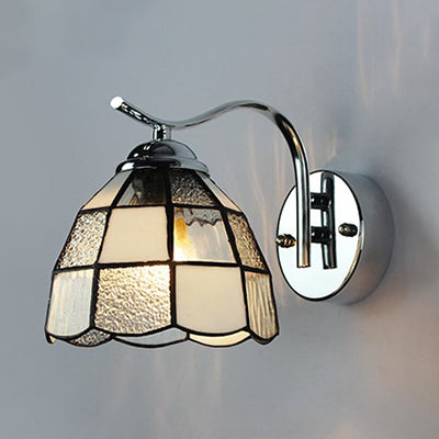 Vintage Industrial Gooseneck Wall Sconce With Stained Glass Clear/Blue Lighting