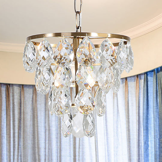 Modern Teardrop Crystal Brass Pendant Light - Round Ceiling For Living Room