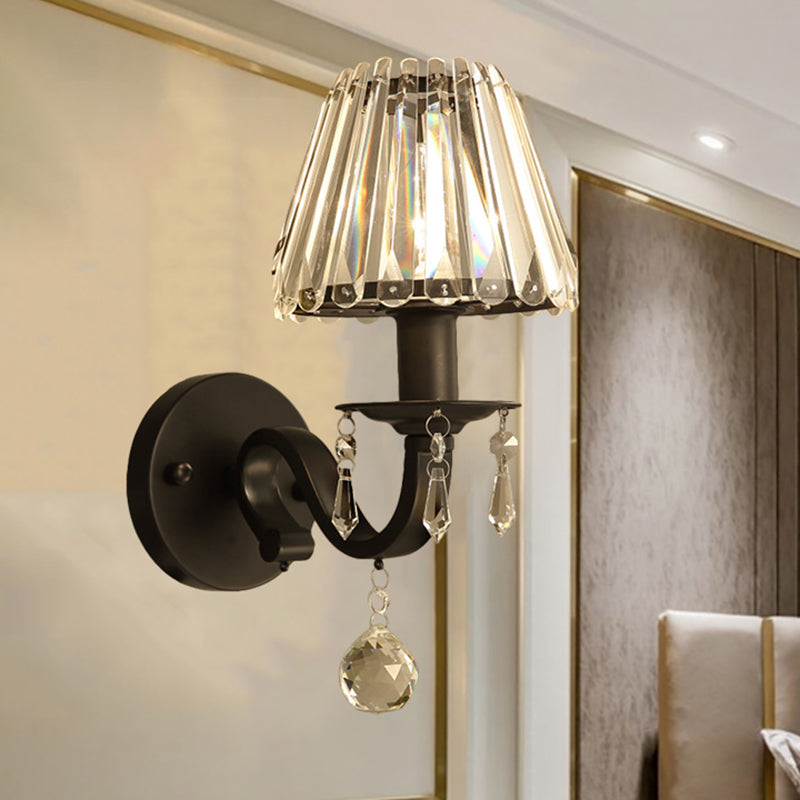 Modern Style Black/Gold Finish Crystal Shade Wall Sconce For Living Room Black