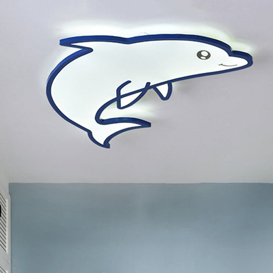 Modern Blue Dolphin Cartoon Flushmount Ceiling Light With Integrated Led & Acrylic - Flush Mount