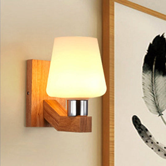Minimalist White Glass Wood Sconce Light - Nordic Wall Lamp For Living Room