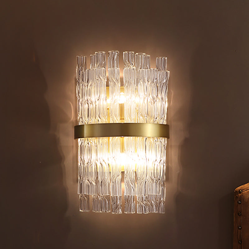 Postmodern Crystal Rod Brass Sconce Light - Half-Cylinder Wall Fixture