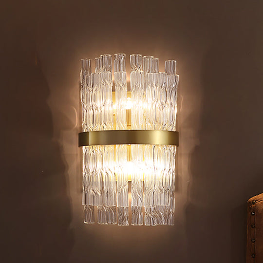 Postmodern Crystal Rod Brass Sconce Light - Half-Cylinder Wall Fixture