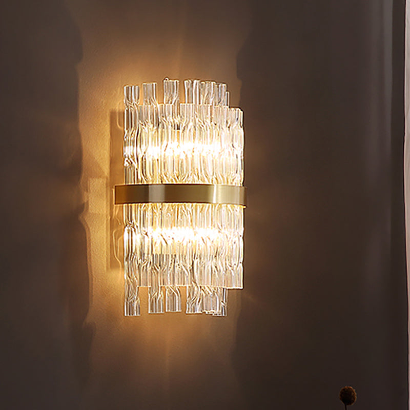Postmodern Crystal Rod Brass Sconce Light - Half-Cylinder Wall Fixture