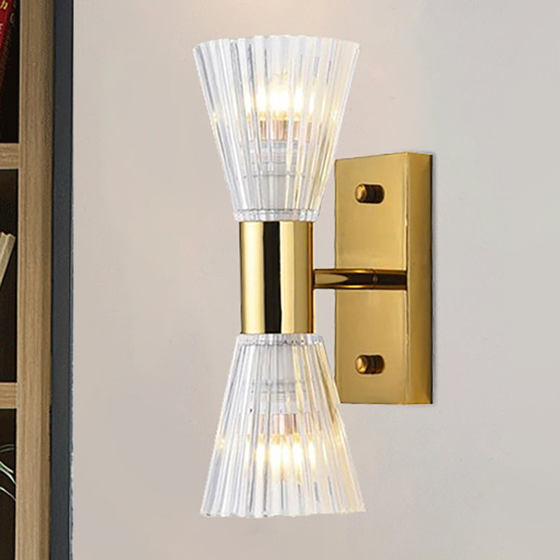 Stylish Crystal Hourglass Wall Light Fixture - 2-Light Gold Up And Down Sconce
