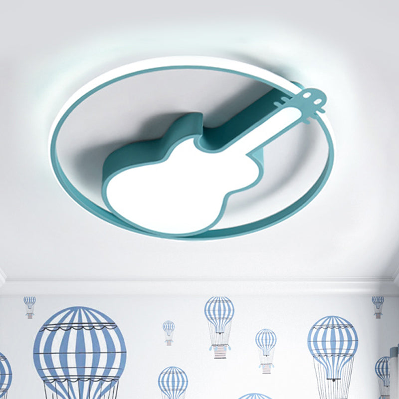 Candy - Colored Guitar Acrylic Flush Mount Led Ceiling Light For Game Rooms Green / 18’ White