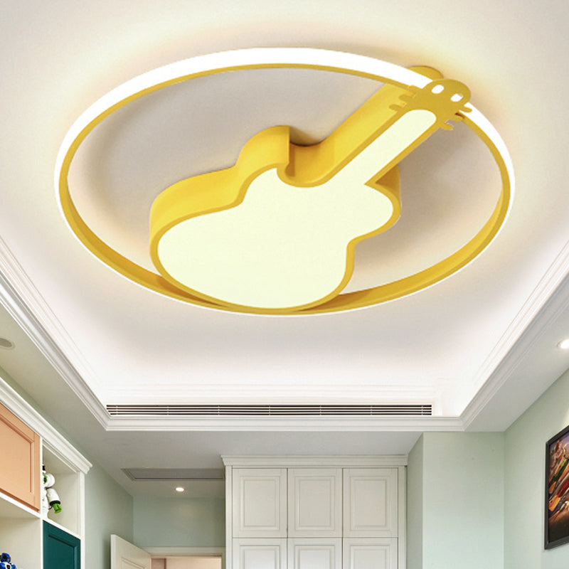 Candy - Colored Guitar Acrylic Flush Mount Led Ceiling Light For Game Rooms Yellow / 18’ Warm