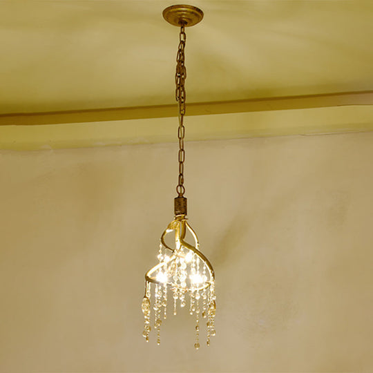 Vintage Branch Ceiling Light With Crystal Accent - Metal Chandelier For Dining Room (4 Lights) Brass