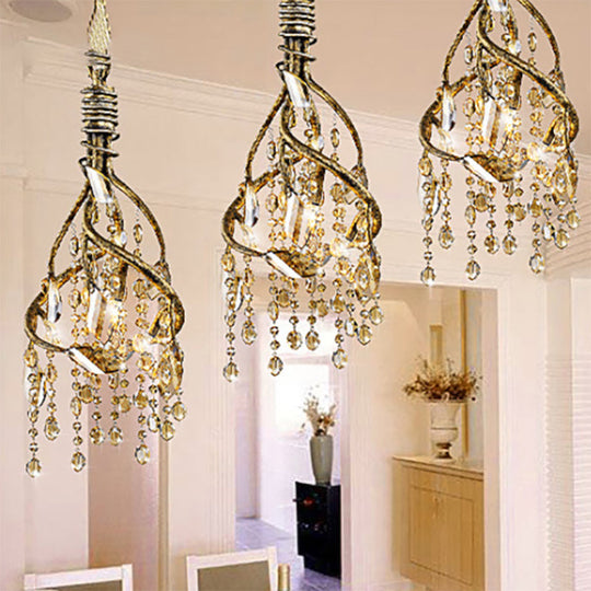 Vintage Branch Ceiling Light With Crystal Accent - Metal Chandelier For Dining Room (4 Lights)