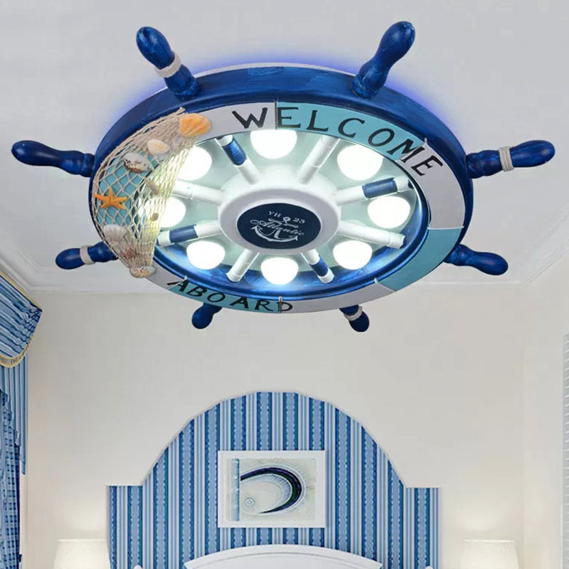 Nautical 8 - Light Metal Ceiling Lamp In Blue For Kindergarten Rooms With Rudder Design