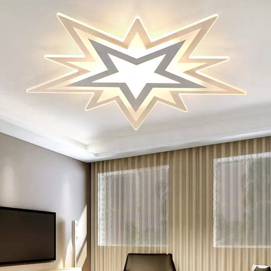 Kindergarten Star Ceiling Light – Modern White Flush Mount With Acrylic Finish /