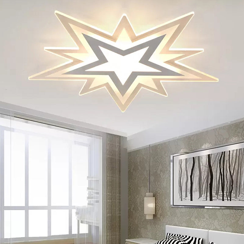 Kindergarten Star Ceiling Light – Modern White Flush Mount With Acrylic Finish