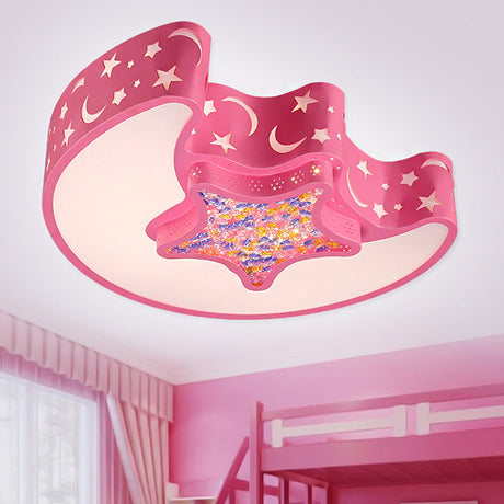 Art Deco Acrylic Flush Mount Ceiling Light For Kindergarten Pink / 15