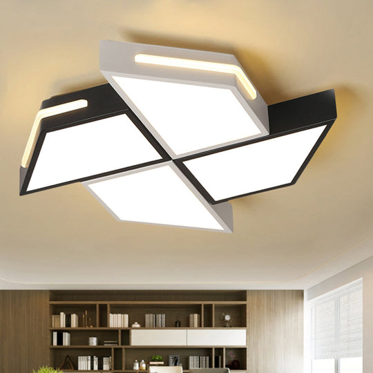 Minimalist Windmill Ceiling Light - Acrylic Flush Mount Fixture For Bedroom (Black/White) Black -