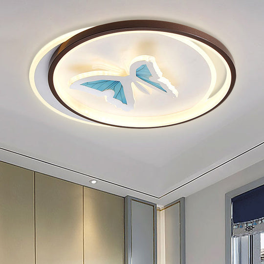Blue Acrylic Butterfly Ceiling Lamp - Modern Contemporary Flush Mount Light / Warm