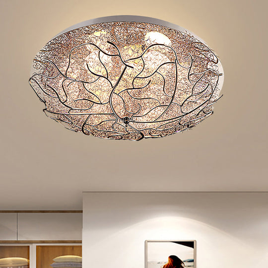Silver Modern Metal Circle Flush Mount Ceiling Light For Contemporary Living Room / 14’