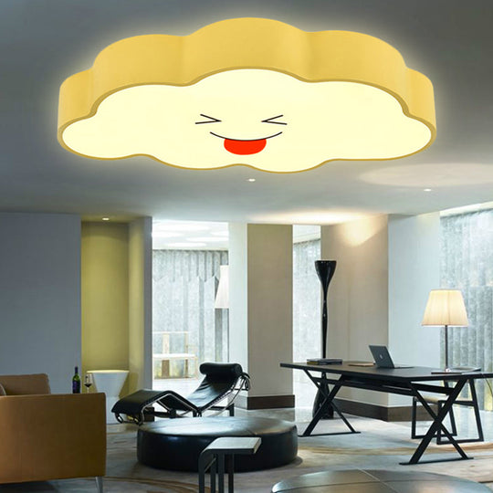 Child-Friendly Yellow Cloud Flush Mount Ceiling Lamp For Kindergarten / White