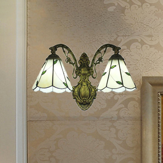 Rustic Stained Glass Sconce Lighting With Leaf Wall Mount - Perfect For Bedroom