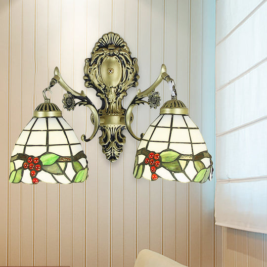 Rustic Tiffany Stained Glass Sconce Lighting - Indoor Wall Light With Aged Brass Finish