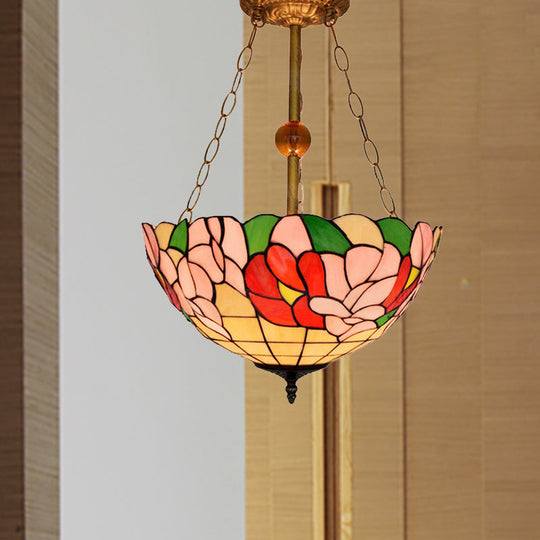 Flower Pattern Tiffany Semi Flush Mount Ceiling Light Fixture