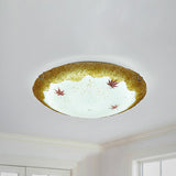 Mediterranean Beach Flush Ceiling Light - Yellow/Blue Stained Glass Lamp Yellow