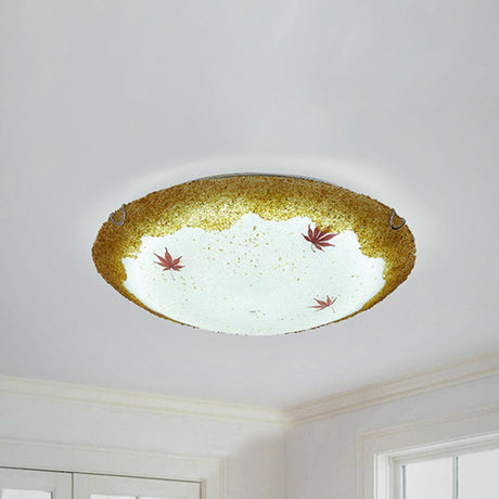 Mediterranean Beach Flush Ceiling Light - Yellow/Blue Stained Glass Lamp Yellow