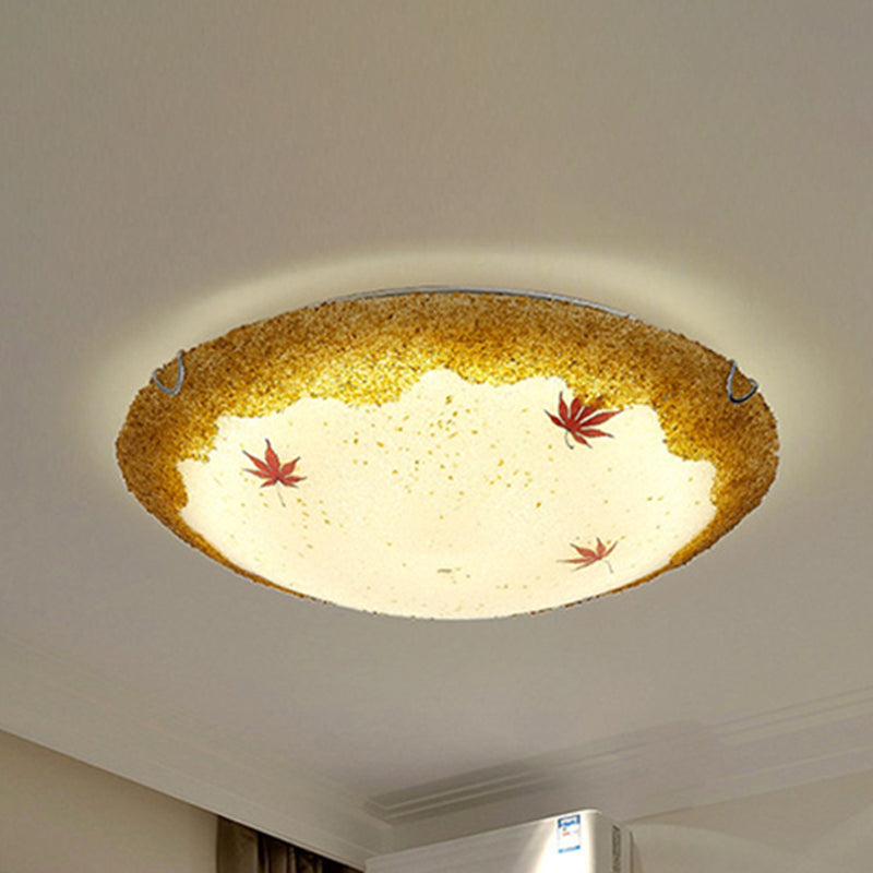 Mediterranean Beach Flush Ceiling Light - Yellow/Blue Stained Glass Lamp