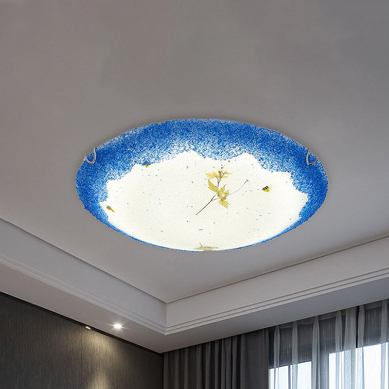 Mediterranean Beach Flush Ceiling Light - Yellow/Blue Stained Glass Lamp Blue