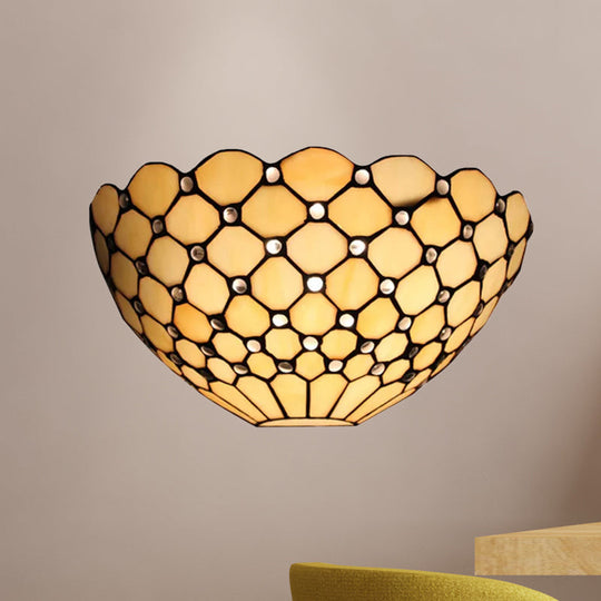 Stained Glass Tiffany Wall Sconce Light: Perfect For Living Room Décor Beige / Semicircle
