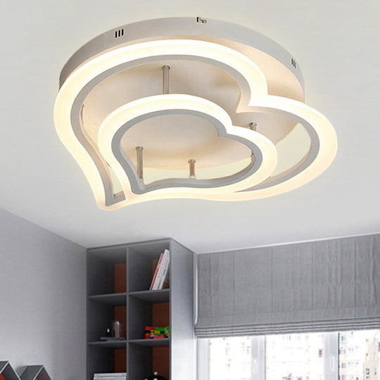 Romantic Heart Ceiling Light In Acrylic White Finish - Ideal For Child Bedroom