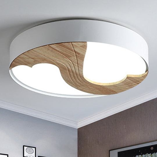 Romantic Wood Led Ceiling Lamp With Double Loving Heart Design For Kids Bedroom - White Flushmount