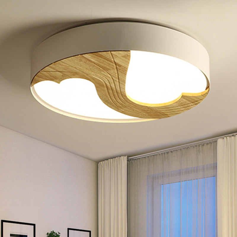 Romantic Wood Led Ceiling Lamp With Double Loving Heart Design For Kids Bedroom - White Flushmount