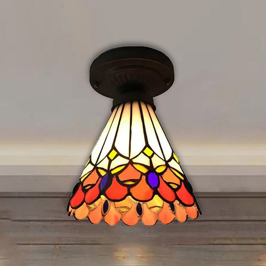 Tiffany Stained Glass Ceiling Mount Light For Cloth Shop – 1-Head Flower/Bird/Phoenix Design In