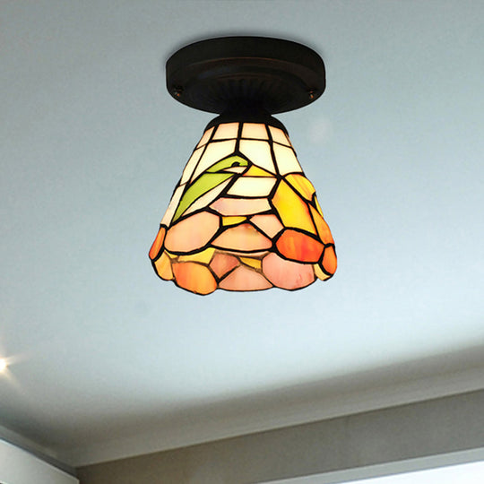 Tiffany Stained Glass Ceiling Mount Light For Cloth Shop – 1-Head Flower/Bird/Phoenix Design In
