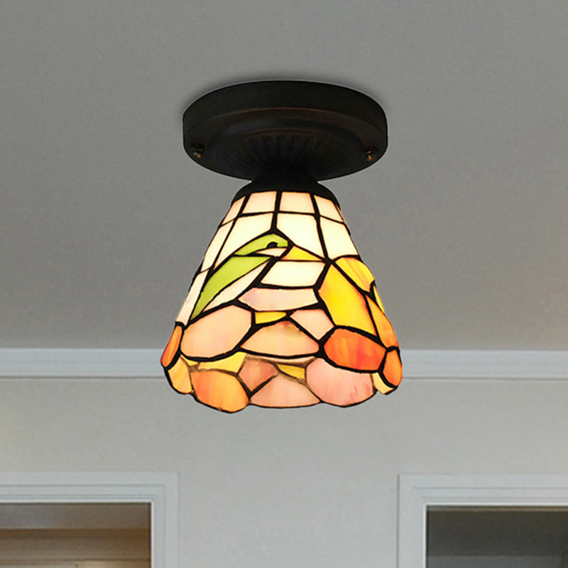 Tiffany Stained Glass Ceiling Mount Light For Cloth Shop – 1-Head Flower/Bird/Phoenix Design In