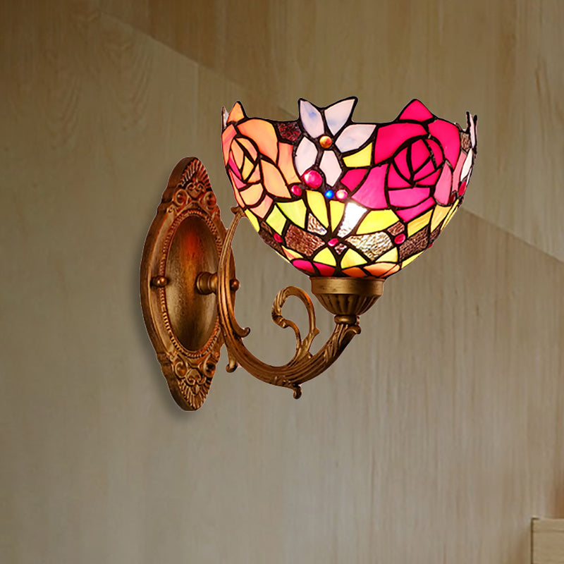 Lodge Flower Wall Sconce With Curved Arm - Stylish Mini Lighting For Living Room