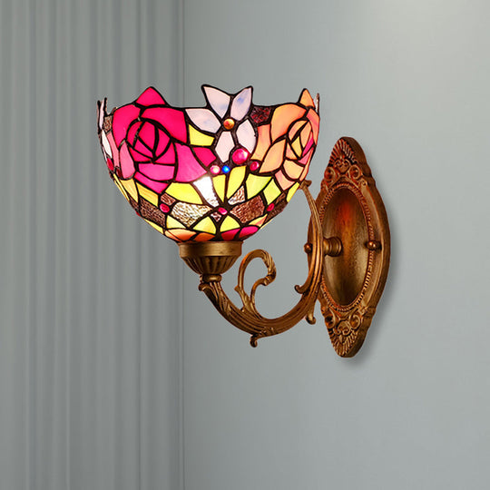 Lodge Flower Wall Sconce With Curved Arm - Stylish Mini Lighting For Living Room