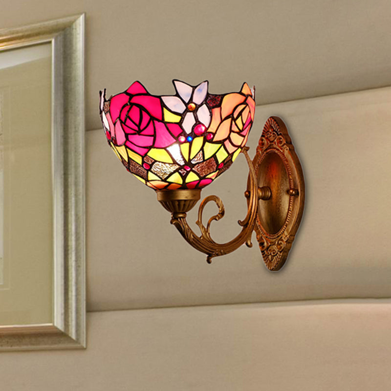 Lodge Flower Wall Sconce With Curved Arm - Stylish Mini Lighting For Living Room