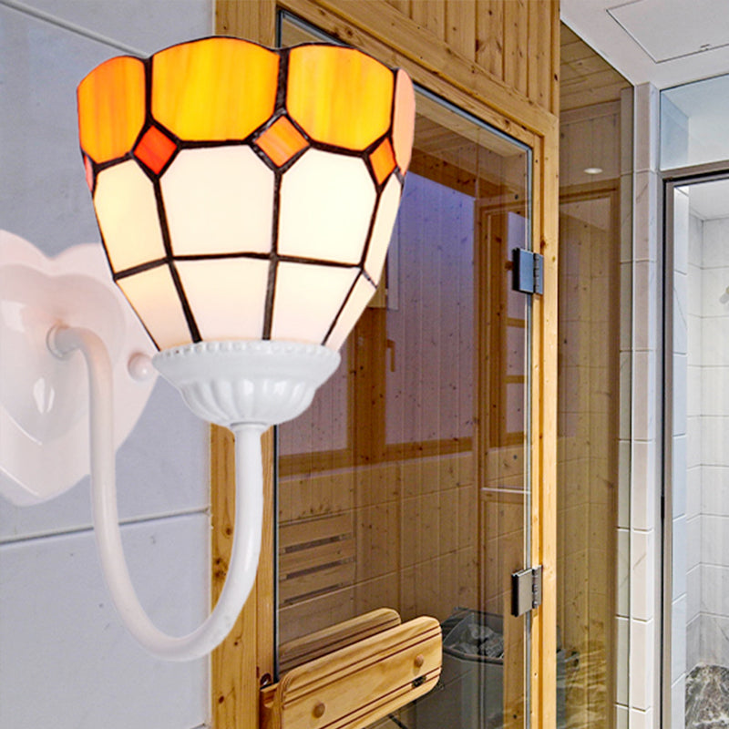 Baroque Yellow Glass Dome Wall Sconce Light For Hallway - 1 Head White/Blue/Antique Brass Mount