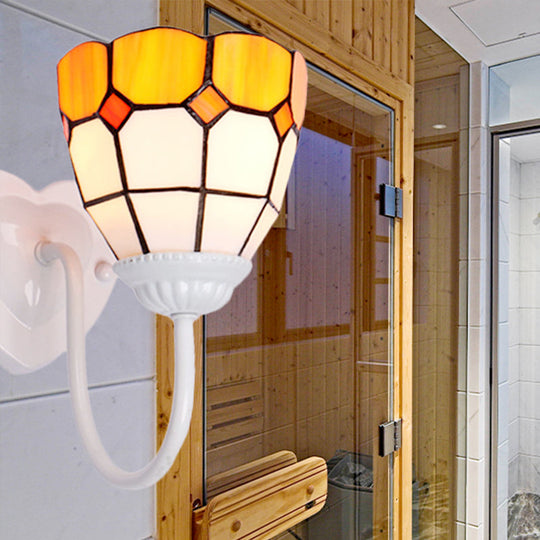 Baroque Yellow Glass Dome Wall Sconce Light For Hallway - 1 Head White/Blue/Antique Brass Mount