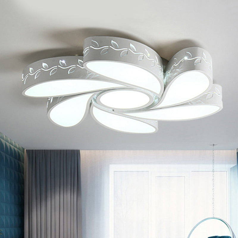 Modern White Metal Hollow Floral Flush Ceiling Light With Led For Bedroom / 19.5’