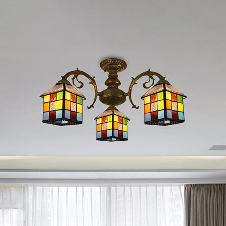 Vintage Tiffany Stained Glass Chandelier For Restaurant & Library - 3/5/6 Lights 3 / Antique Bronze