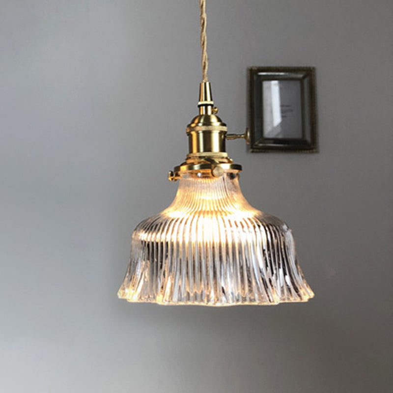 Modern Brass Pendant Lamp With Fluted Glass Shade - Perfect For Kitchen